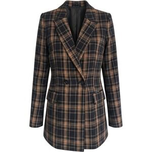 Honey Punch Brown Plaid Double Breasted Blazer Jacket Small